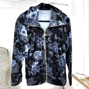 NWOT Blue Floral Velour Zip-front Jacket M